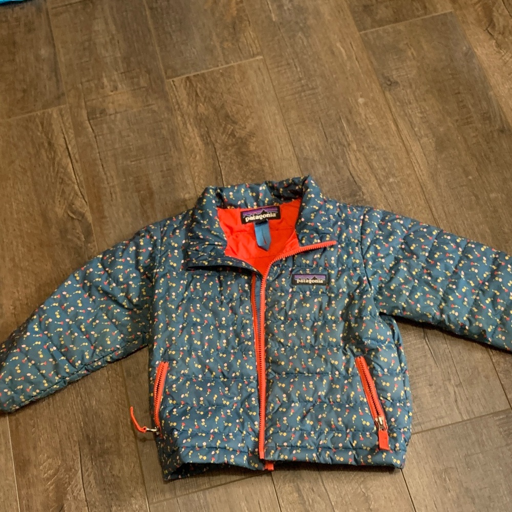 Patagonia Kids' Patterned Blue and Red Puffer Jacket